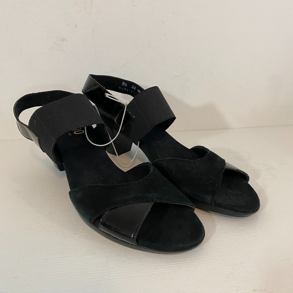 Munro Black Suede & Patent Leather Open Toe Sandals Womens 8.5 SS Narrow (AAAA)